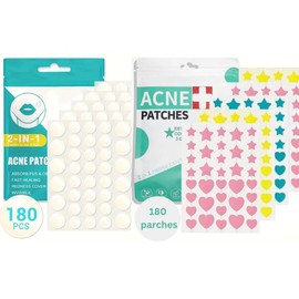 360 parches para el acné 180 redondos y 180 estrellas y corazones. Parches para acné. Parches hidrocoloides absorbentes para tratar la erupción de acné y espinillas para el cuidado de la piel. Funciona para todo tipo de piel. Material seguro y suave que 