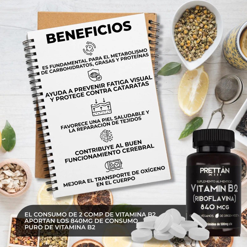 Vitamina B2 Riboflavina Prettan 60 Capsulas 500mg