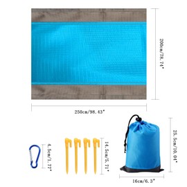 AUXHCYL Beach Blanket Beach Mat, 200x250cm Picnic Blanket Large, Sandless Beach Blanket Waterproof Sandproof,with 4 Stakes for 5-8 Adults,Lightweight Beach Accessories,Camping,Outdoor Essentials