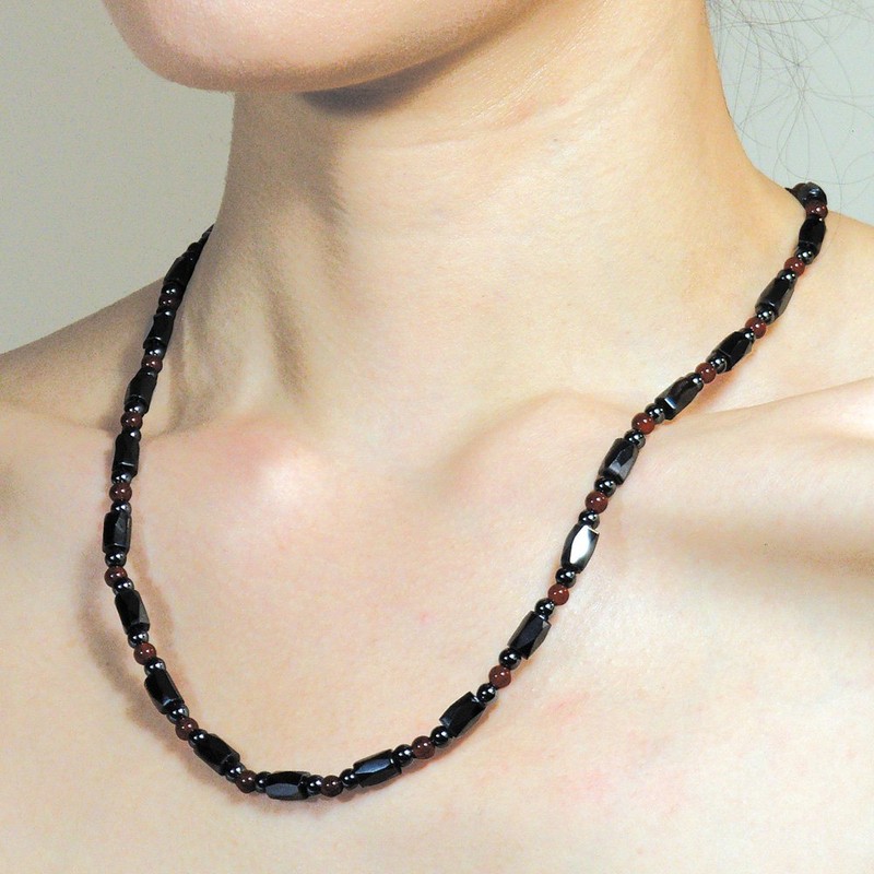 ハイリッチ パワーストーンアクセサリー ブラック 50cm ファッショナブル磁気ネックレス(ガーネット、アメジスト) 2個セット