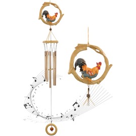 Fariita Rooster Wind Chimes for Outside 32 Inch Sympathy Gift, Hanging Decor for Backyard Patio Outdoor Decor Resin Bronze