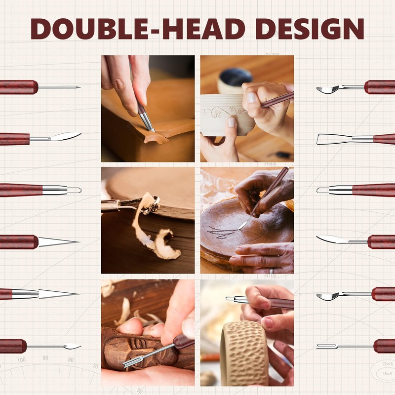 Clay Tools Sculpting, Double-Sided Polymer Carving Tools Kit, Wood Ceramic