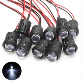 Hisxus 25Pcs 10MM White LED Pre-wired Water Clear Bulb 12V 7.87 Inch Lamp Light Bulb Prewired Emitting Diode& 25Pcs Black 10MM LED Plastic Clip Holder For DIY Home Decoration