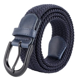 Mile High Life | Braided Stretch Elastic Belts | Pin Oval Solid Black Belt Buckle | PU Loop End Tip Men/Women/Junior Belt
