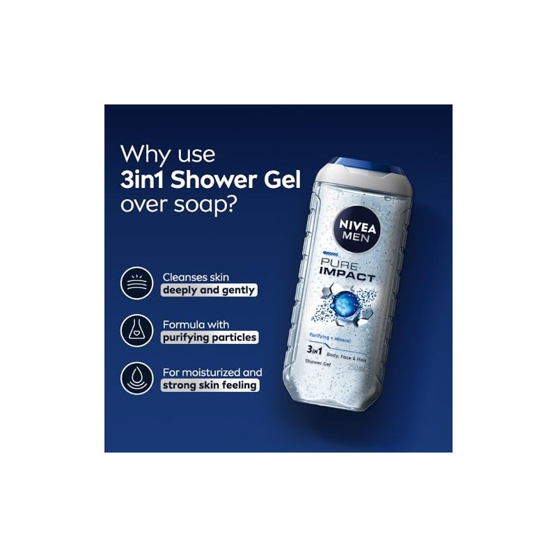 Nivea Pure Impact Shower Gel for Men, 250ml
