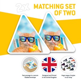 2 x Triangle Stickers 10 cm - Ginger Cat Sunbathing Fun Decals for Laptops,Tablets,Luggage,Scrap Booking,Fridges #14582