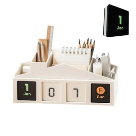 SangAncons Pen Holder for Desk Aesthetic - 4 Compartments Marker Holder,With 365-Day Recurring Calendar Replacementsuitable for Home And Office Decorating, Teacher Organization for Classroom(white)