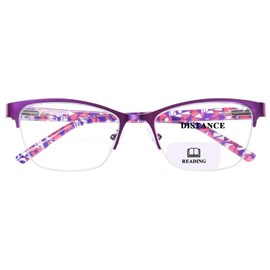 FONHCOO Bifocal Reading Glasses for Women, Metal Spring Hinge Blue Light Blocking Half Frame readers Anti UV/Glare/Eyestrain(Purple 1.5)