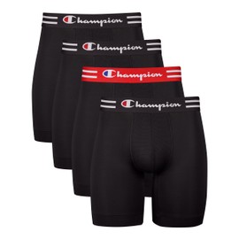 Champion Men's Boxer Briefs Pack, Performance, Moisture-Wicking, Odor Control, 4-Pack, Long Leg-Black-4 Pack