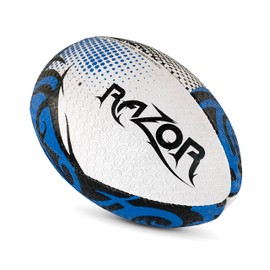 Optimum Razor Rugby Ball - Perfect for Training & Gameplay, Great Flight & Air Retention, Rubber Dimpled Surface for Grip, 2-Ply 410g - Black/Red/White -Size 3 - With Pump