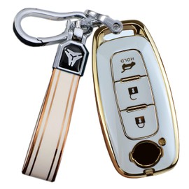 ontto TPU Car key fob cover Fit for Nissan Rogue Ariya Kicks Pathfinder Versa 3 Buttons Smart Key case Shell keyring Key Holder bag keychain protective Accessories Red