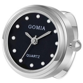 JewelryWe Ringuhr Fingeruhr Damen Herren Analog Quarz Edelstahl Verstellbar Ring Uhr Fingerringuhr Uhrenring mit Schwarz Strass Rundem Zifferblatt Silber