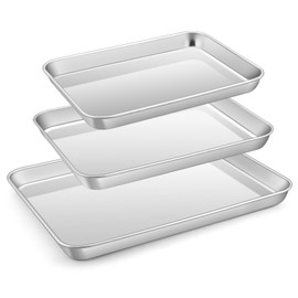 E-far Stainless Steel Baking Sheet Set of 3, 12.4”/10.5” 9.4” Cookie Sheet for Oven, Rimmed Metal Tray for Cooking Baking Bacon, Non-toxic & Dishwasher Safe