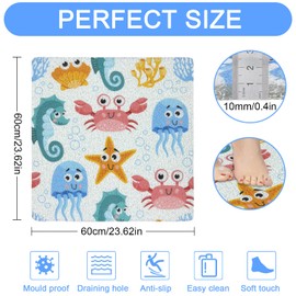 Non-Slip Shower Mats Square, Soft Comfort Textured PVC Loofah Bathroom Bathtub Mat for Elderly, Pregnancy, Kids (Cartoon Octopus, 60x 60 cm)