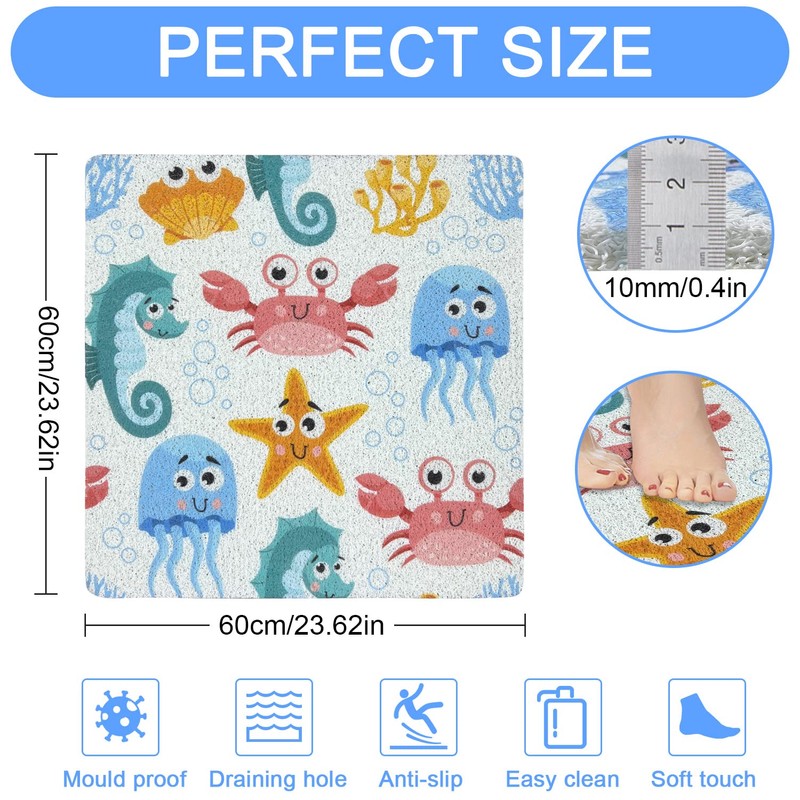 Non-Slip Shower Mats Square, Soft Comfort Textured PVC Loofah Bathroom
