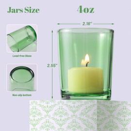 LETINE Green Glass Votive Candle Holders Set of 36 - Tealight Candle Holders for Spring & Summer Wedding and Christmas Centerpieces - Ideal Candle Jars for Making Candles