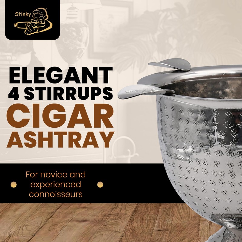 Stinky Cigar Tall Cigar Ashtray with 4 Stirrups | Hammered
