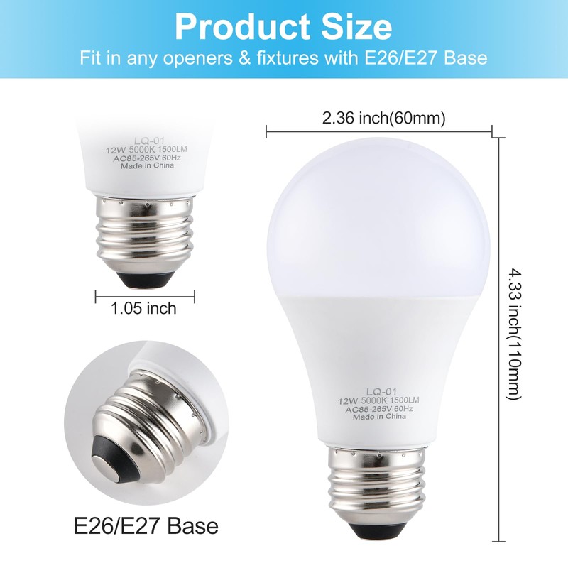 LQ BSDERA 4PK Garage Door Opener Light Bulbs, 5000K Daylight,
