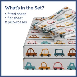 Kids Cars Full 4 Piece Sheet Set - Boys, Girls, Teens, Toddler - Easy Fit, Deep Pockets - Breathable, Hotel Quality Bedding Sheets - Machine Washable & Wrinkle Free - Cute, Cozy & Soft - CGK Linens