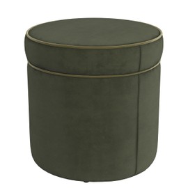 Spatial Order Velvet Storage Ottoman with Lift-Off Lid – 18” Round Upholstered Footrest, Loden Green Velvet, Modern Accent Stool with Hidden Storage for Living Room & Bedroom