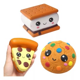 Muna Kit 3 Squishy Kawaii Olor Anti-estrés Pizza Galleta Mordisco