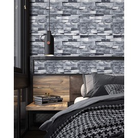 Ohmywor Grey Brick Wallpaper Peel and Stick 17.7in x 118in Brick Wallpaper Self-Adhesive Wallpaper Brick Faux Textured Wallpaper Waterproof Contact Paper for Walls Bedroom Kitchen