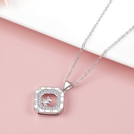 Emma Manor EM Silver Necklace for Women Roman Numeral Pendant Necklace 18k White Gold Plated 925 Sterling Silver Cubic Zirconia Jewelry (White Gold-Cute Bear)