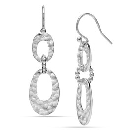 LeCalla 925 Sterling Silver Hammered Drop Earrings | Lightweight Interlocked Circles Long French Wire Dangle Earring for Women - 45mm