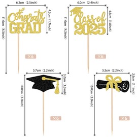 Cupcake-Topper 2022, 24 Stück, glitzernd, Klasse von 2022, Diplom-Congrats Grad Cap 2022 Graduation Theme Party Kuchen Dekorationen Supplies Gold