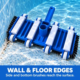 14 Inch Swimming Pool Vacuum Head with Wheels, Side and Bottom Cleaning Brushes, Blue Pool Suction Head Attachment