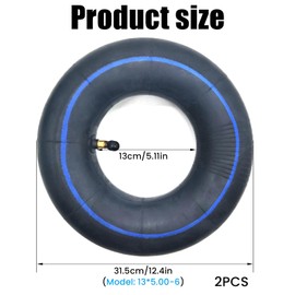 Pack of 2 Inner Tube Tyres, 13 x 5.00-6 Replacement Inner Tube Tyre Inflator Hose for Wheelbarrow, Air Hose Compatible with Ride-on Mower, Garden Trailer, Angle Valve, Lawn Tractor