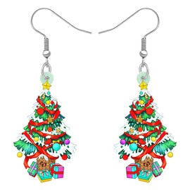 BONSNY Acrylic Dangling Cute Funny Christmas tree Earrings Hypoallergenic Designer Jewelry Gifts For Women Accessories (Green)