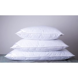 King Size Goose Down Feather Hotel Collection Bed Pillows for Sleeping One Pillow for Back, Stomach or Side Sleepers Stripe White Color
