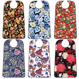 EpoBob 6 Pack Adult Bibs with Crumb Catcher, Washable and Adjustable Adult Bibs for Women Elderly Seniors Flower