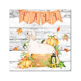 Fall Pumpkins Sale with Japanese Spitz Dog Wooden Signs Pumpkin Patch Wall Plaque Fall Sweet Fall Wall Art Signs Retro Wood Home Wall Decorative For Bedroom Living Room Home Kitchen 12x12in