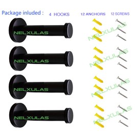 NELXULAS Classic Black Stainless Steel Heavy Duty Wall Mount Hooks, Bath Towel Hooks, Coat Hanger, Handbag Hooks, 4 in Pack (4")