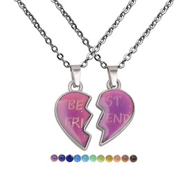 Pack of 2 BFF Women's Girls Necklace Women's Heart Friendship Chain for Different Colour Changing at Different Temperatures Chain, Metal
