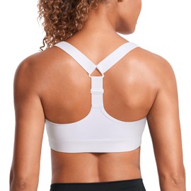 SYROKAN Power On Y Back Sports Bra for Women High Impact Adjustable Padded Wireless Bras White Large