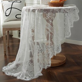 White Lace Tablecloth Round 75 inch, Elegant Floral Embroidered Table Cloth, Chic Overlay Table Cover for Wedding Banquet Party Holiday Dinner Table Decor