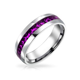 Bling Jewelry Purple Channel Set Crystal Eternity Band Ring for Women Men Teen February Birth Month Silver Toned Stainless Steel