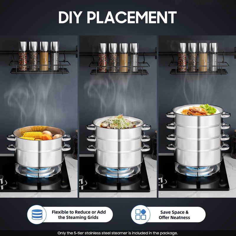 XUANIIIL 5 Tier Steamer 11 Inch Stainless Steel Steam Cooker