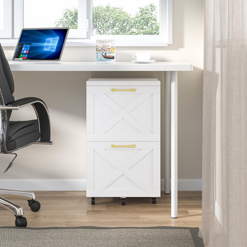 Halitaa 2 Drawer Small File Cabinet with Wheels, Farmhouse Vertical