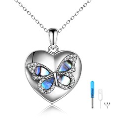MONGAS Butterfly Urn Necklaces for Ashes of Loved Ones 925 Sterling Silver Cremation Butterfly Jewelry for Women Grandma Heart Urn Sister Remembrance Condolence Gift for Loss Human, Metal