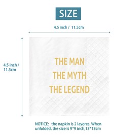 The Man The Myth The Legend Banner Backdrop & 50pcs Napkins, Father Day/Dad’s Birthday Party Decorations Gift Photo Booth Props Supplies, Retirement Party Decor for Outdoor Indoor (9.8x1.6ft, 4.5in)