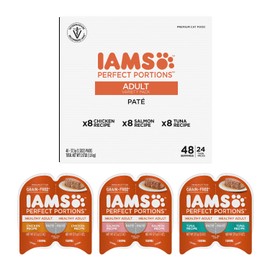 IAMS Perfect Portions Wet Cat Food Healthy Adult Paté, Chicken, Salmon, and Tuna Recipes, (24) 2.6 oz Variety Twin-Pack Trays
