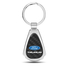 iPick Image Compatible with Ford Taurus Real Black Carbon Fiber Chrome Metal Teardrop Key Chain