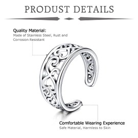 WillTen 2Pcs Silver Toe Ring Stainless Steel Adjustable Bend Open Toe Ring, Flower Arrow Leaf CZ Toe Finger Tail Ring Summer Beach Foot Jewelry Set for Women Men