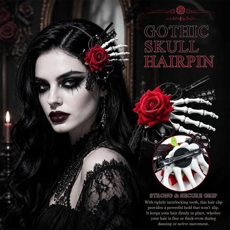 DIYCUT Set of 3 Gothic Hair Accessories - Red Rose