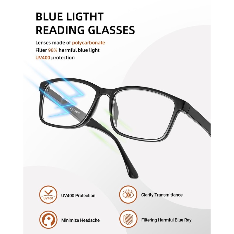 JOLISU Reading Glasses for Men & Women, 5 Pack Black