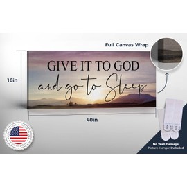 Give It to God and Go To Sleep Sign, Above bed Wall Décor for Bedroom, Above Master Bed Wall Decor, Ready To Hang for Bedroom Room Home Wall Art, C3000-16x40